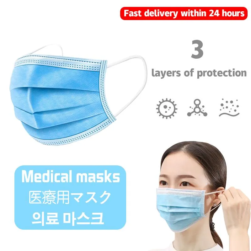 10 Pcs/bag Disposable Face Medical Masks Surgical 3-Ply Nonwoven 10/30/50 PCS Elastic Mouth Soft CE Flu Hygiene Face