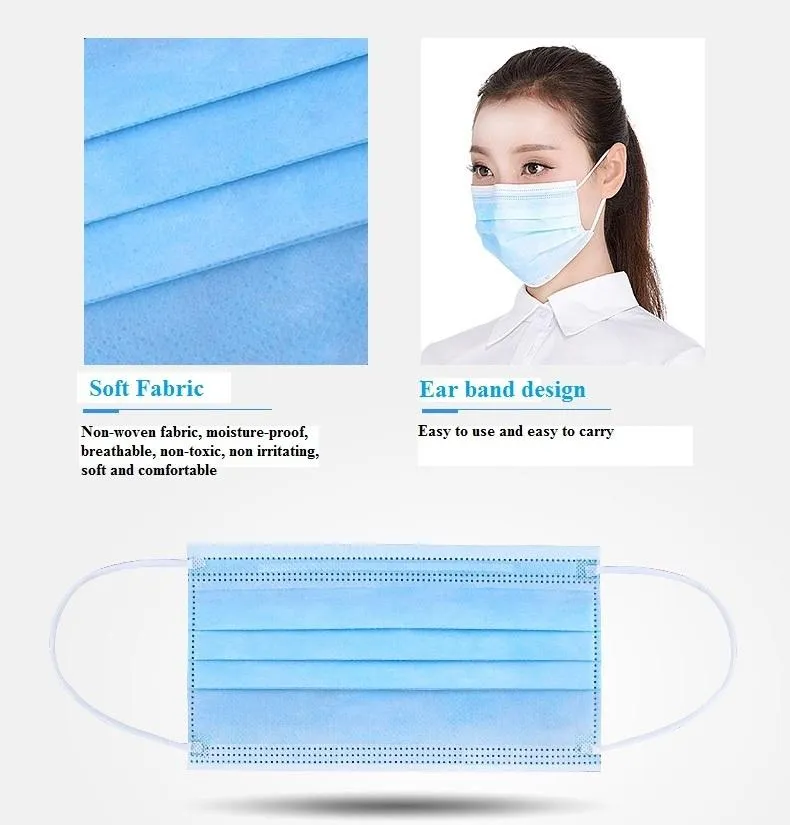 10 Pcs/bag Disposable Face Medical Masks Surgical 3-Ply Nonwoven 10/30/50 PCS Elastic Mouth Soft CE Flu Hygiene Face