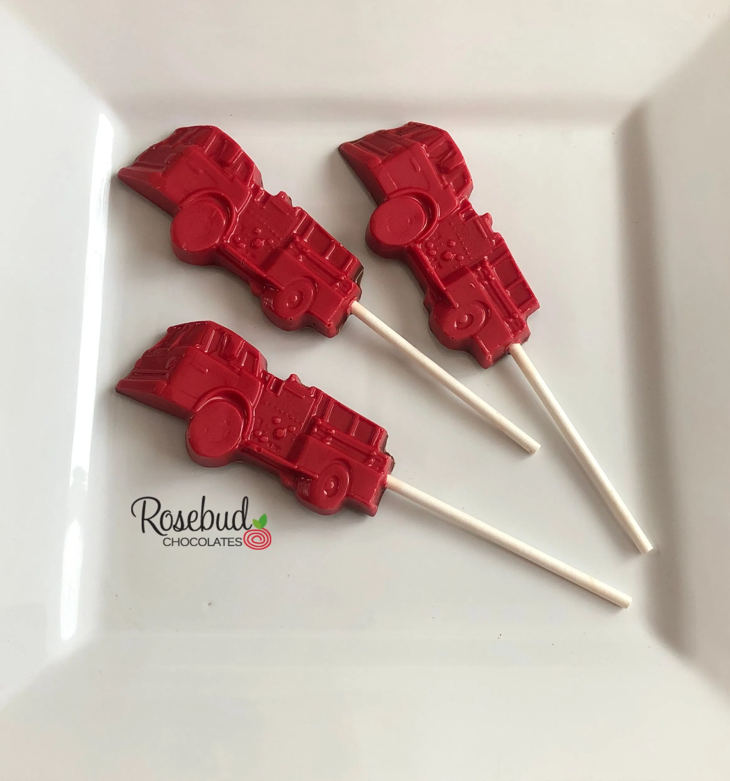 12 FIRE ENGINE Chocolate Lollipop Candy Party Favors