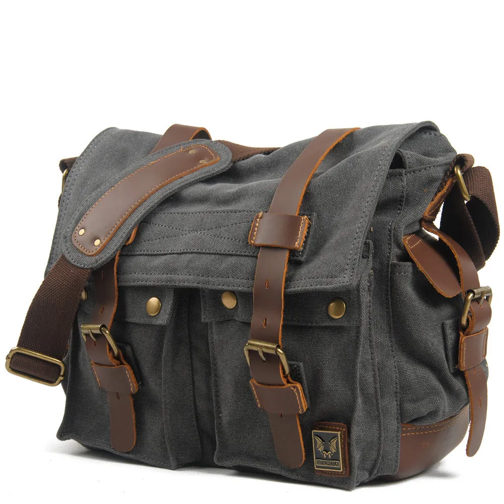 14'' Canvas And Leather Messenger Bag Mens Canvas Courier Bag Canvas Messenger Bags