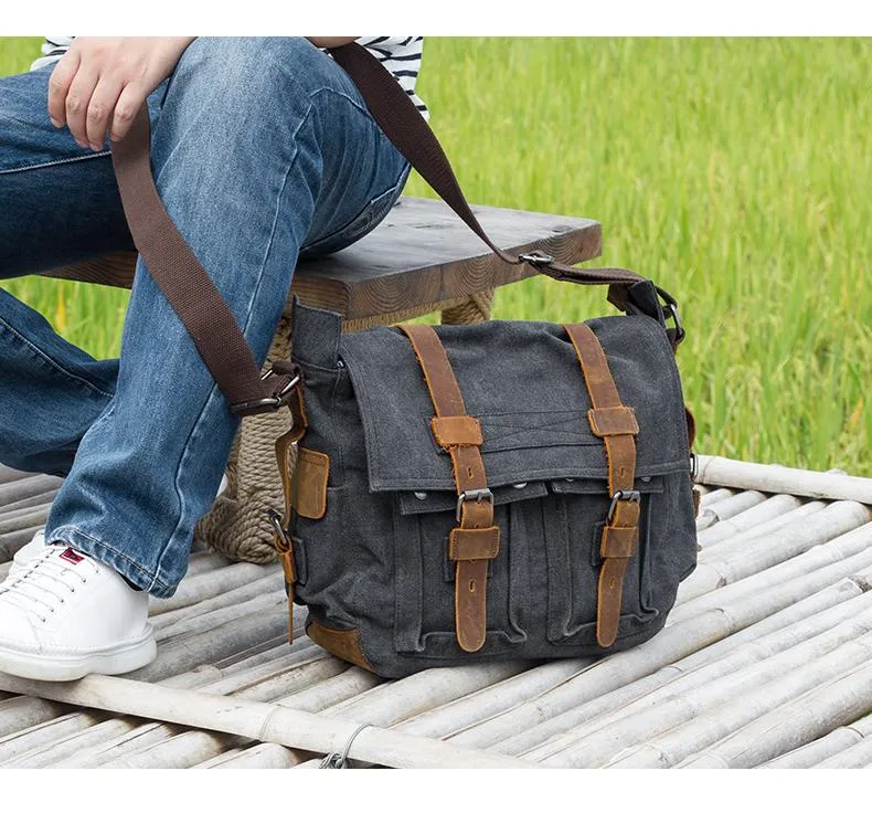 14'' Canvas And Leather Messenger Bag Mens Canvas Courier Bag Canvas Messenger Bags