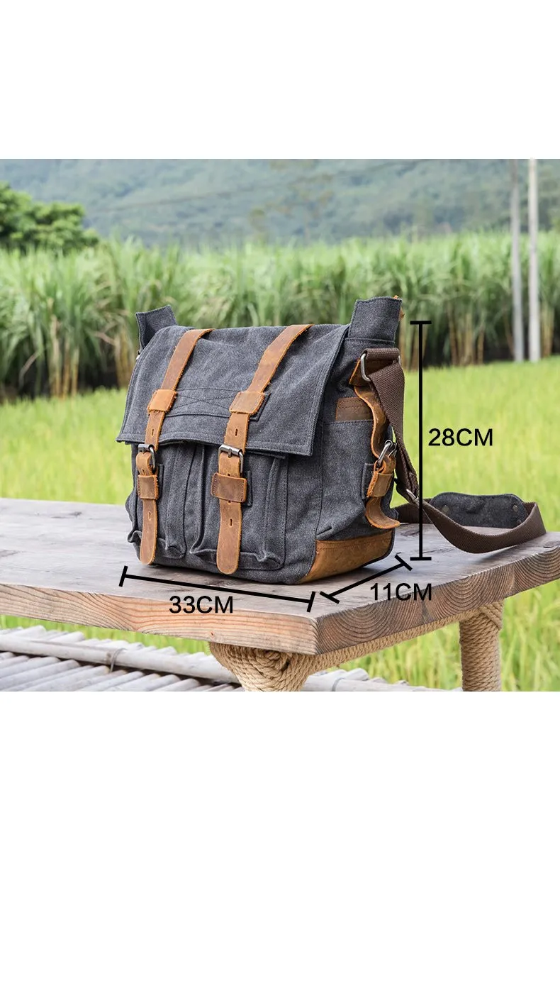 14'' Canvas And Leather Messenger Bag Mens Canvas Courier Bag Canvas Messenger Bags