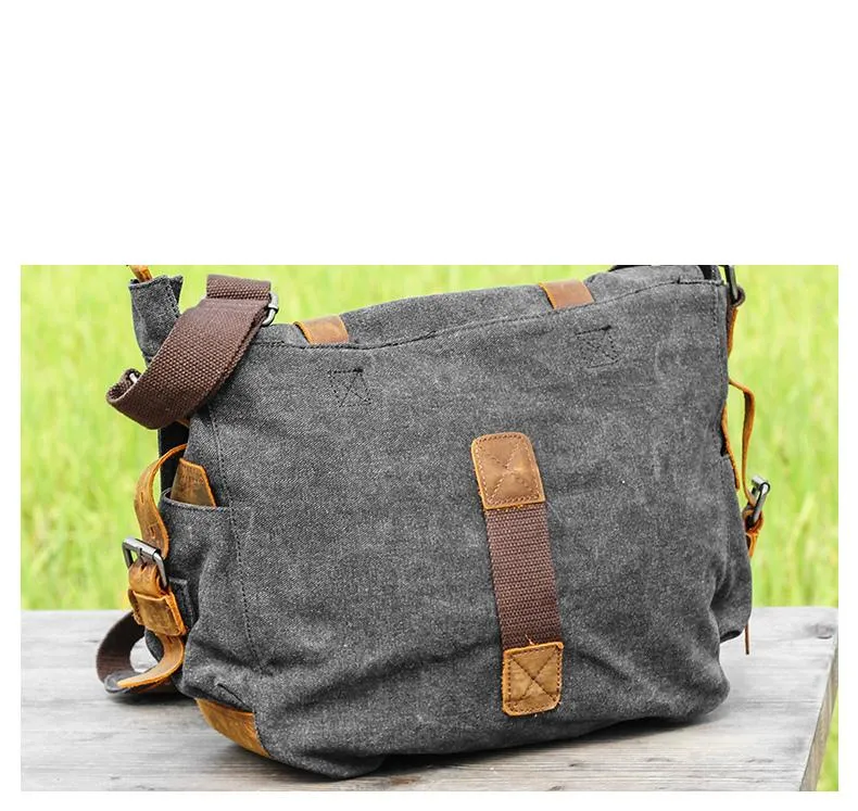 14'' Canvas And Leather Messenger Bag Mens Canvas Courier Bag Canvas Messenger Bags