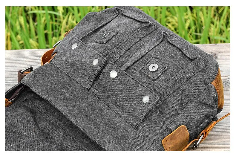 14'' Canvas And Leather Messenger Bag Mens Canvas Courier Bag Canvas Messenger Bags