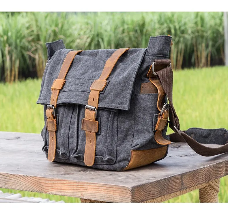 14'' Canvas And Leather Messenger Bag Mens Canvas Courier Bag Canvas Messenger Bags