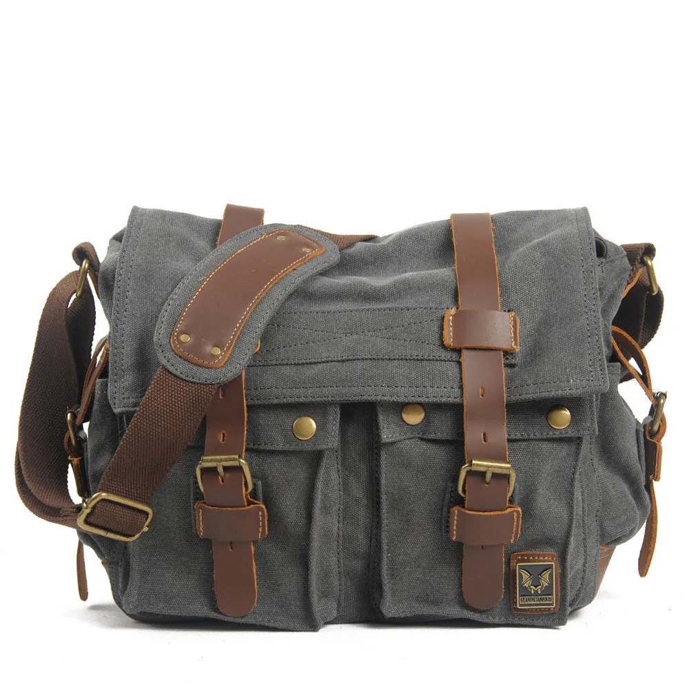 14'' Canvas And Leather Messenger Bag Mens Canvas Courier Bag Canvas Messenger Bags