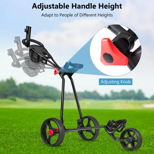 3 Wheel Durable Foldable Steel Golf Cart with Mesh Bag