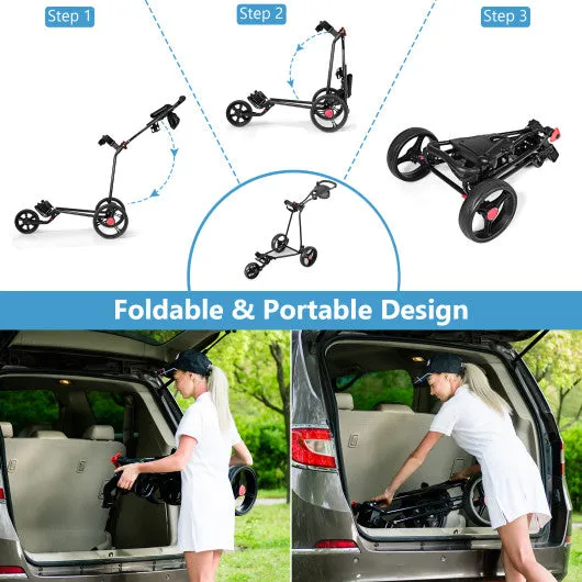 3 Wheel Durable Foldable Steel Golf Cart with Mesh Bag