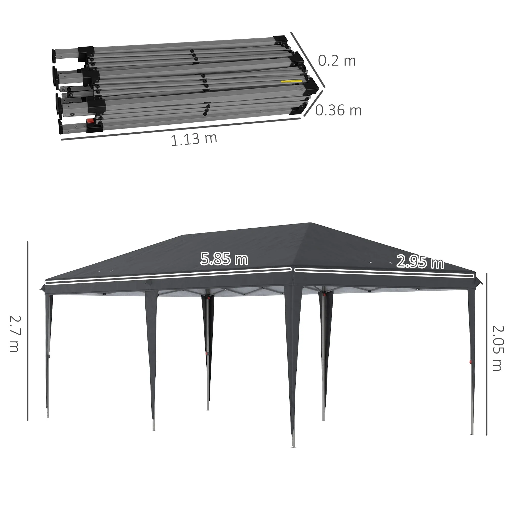 3 x 6 m Pop Up Gazebo, Foldable Canopy Tent, Height Adjustable Wedding Awning Canopy w/ Carrying Bag, Black