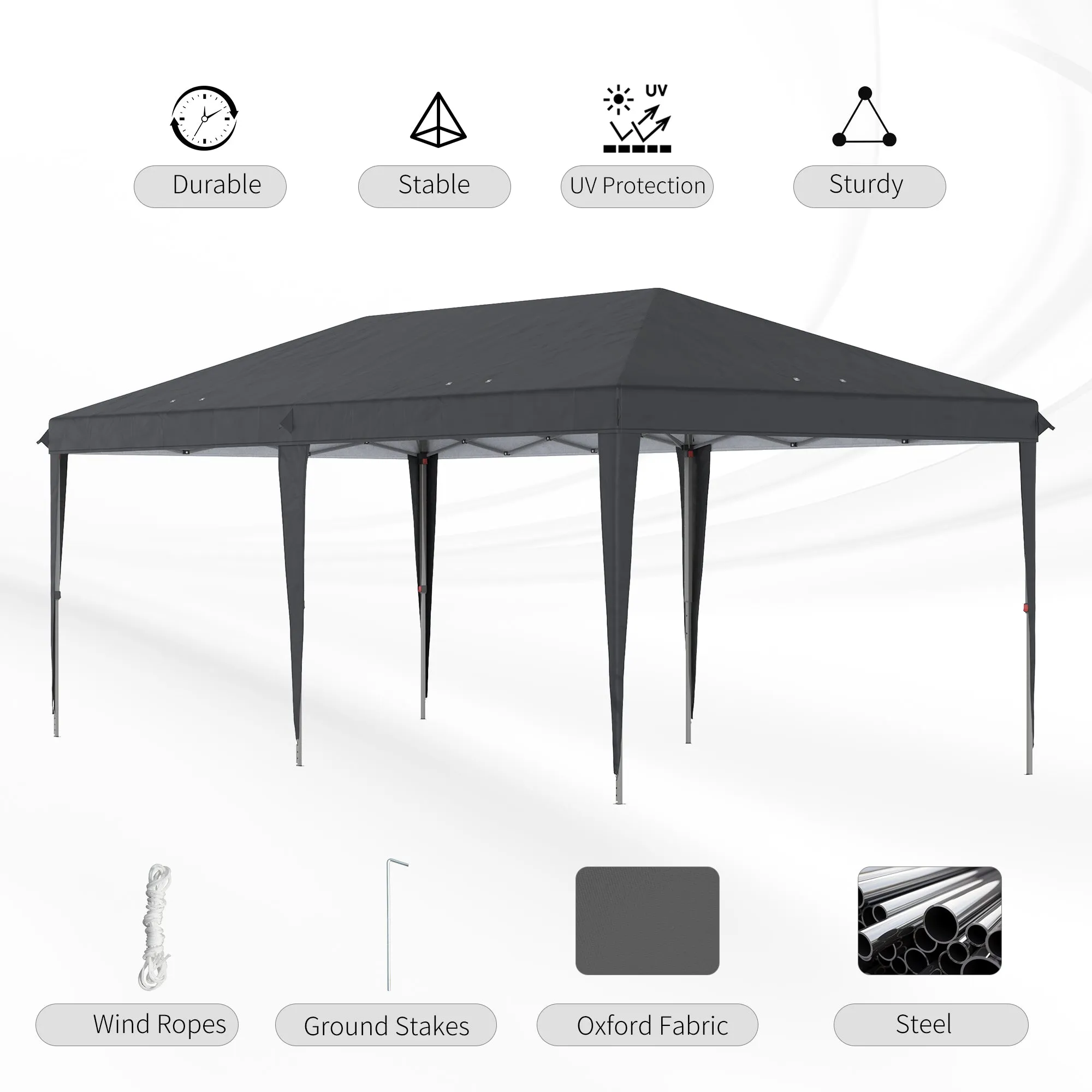 3 x 6 m Pop Up Gazebo, Foldable Canopy Tent, Height Adjustable Wedding Awning Canopy w/ Carrying Bag, Black