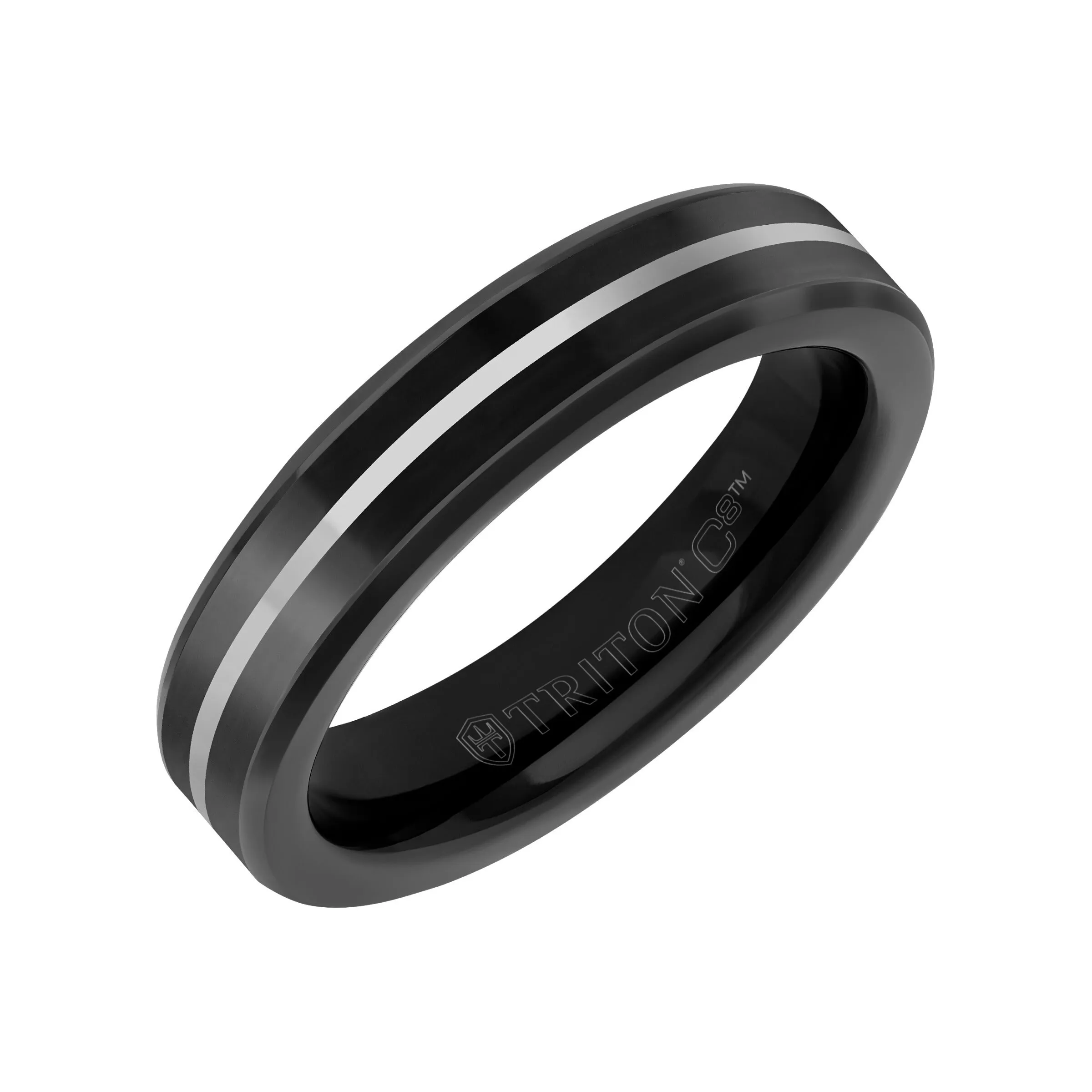 5MM Tungsten Carbide Ring - Ceramic C8 Inlay with Center Line and Broken Edge