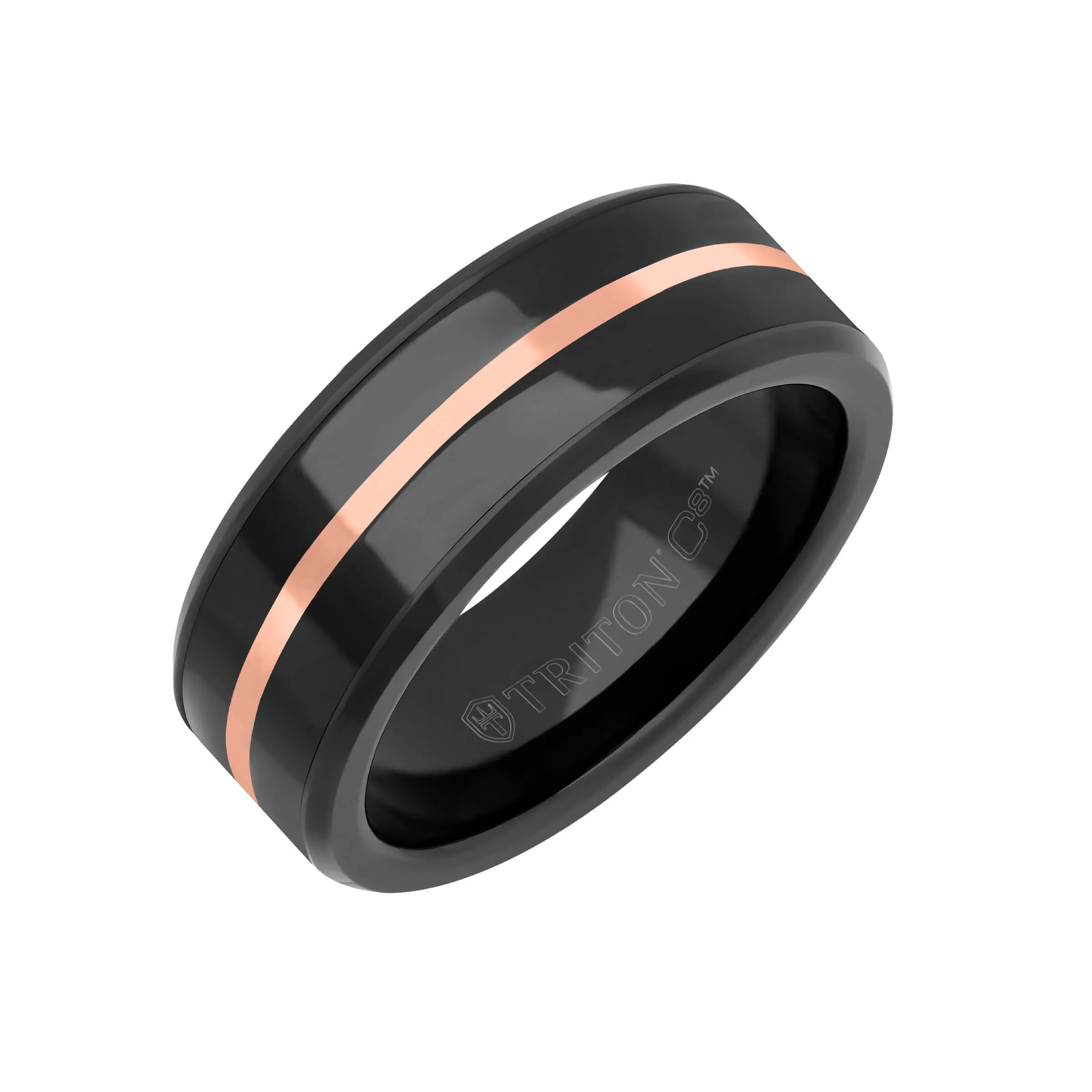 8MM Tungsten Carbide Ring - Ceramic C8 Inlay with  Center Line and Broken Edge