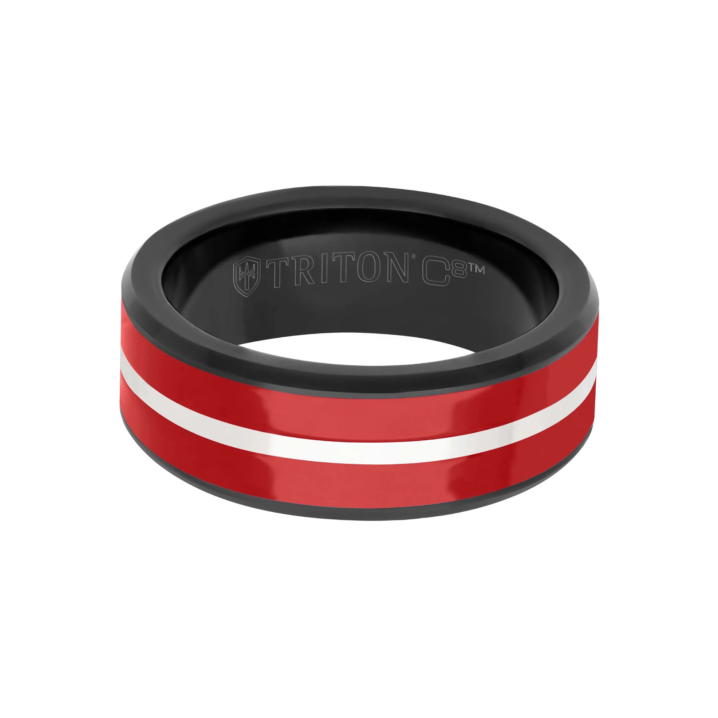 8MM Tungsten Carbide Ring - Ceramic C8 Inlay with  Center Line and Broken Edge