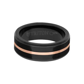 8MM Tungsten Carbide Ring - Ceramic C8 Inlay with  Center Line and Broken Edge