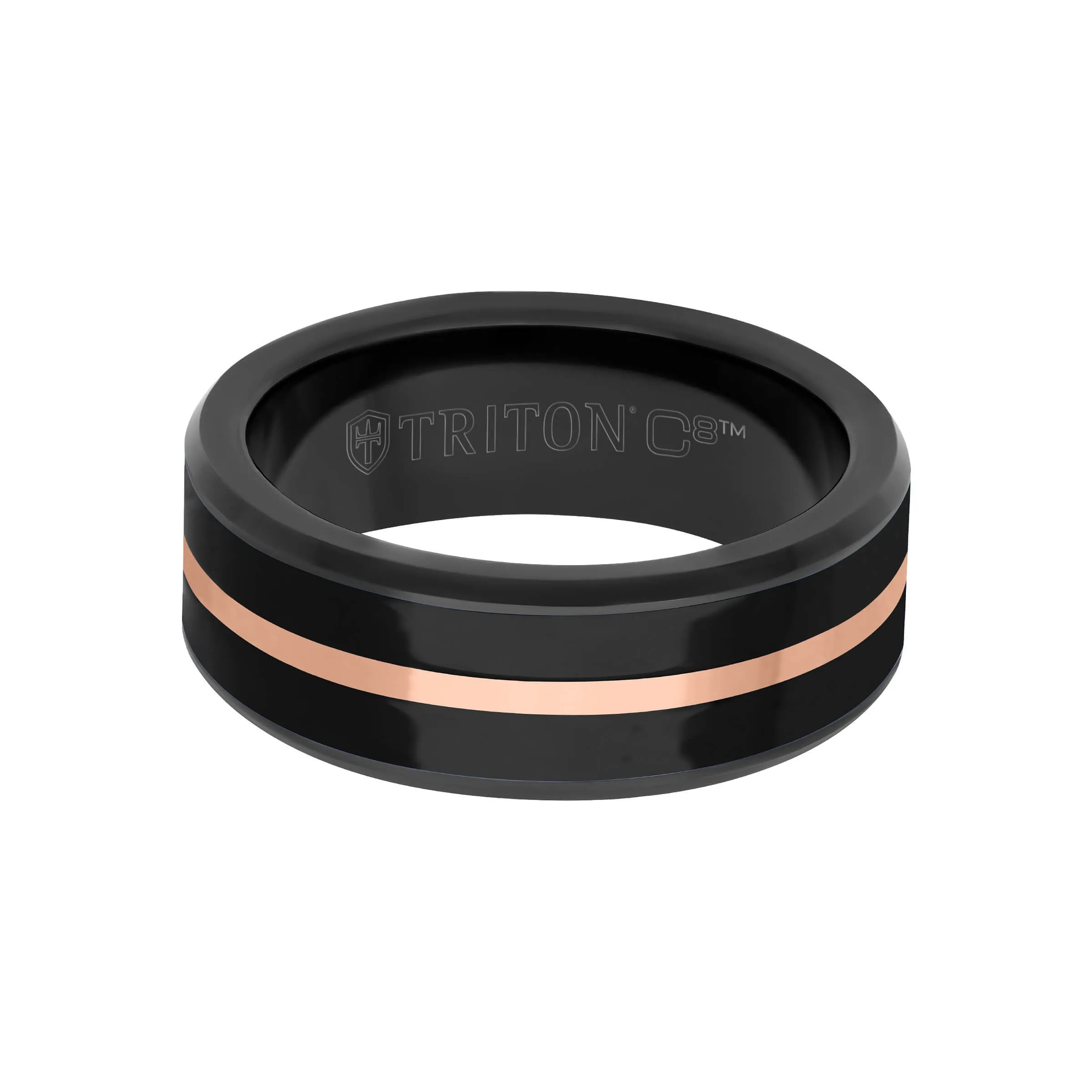 8MM Tungsten Carbide Ring - Ceramic C8 Inlay with  Center Line and Broken Edge