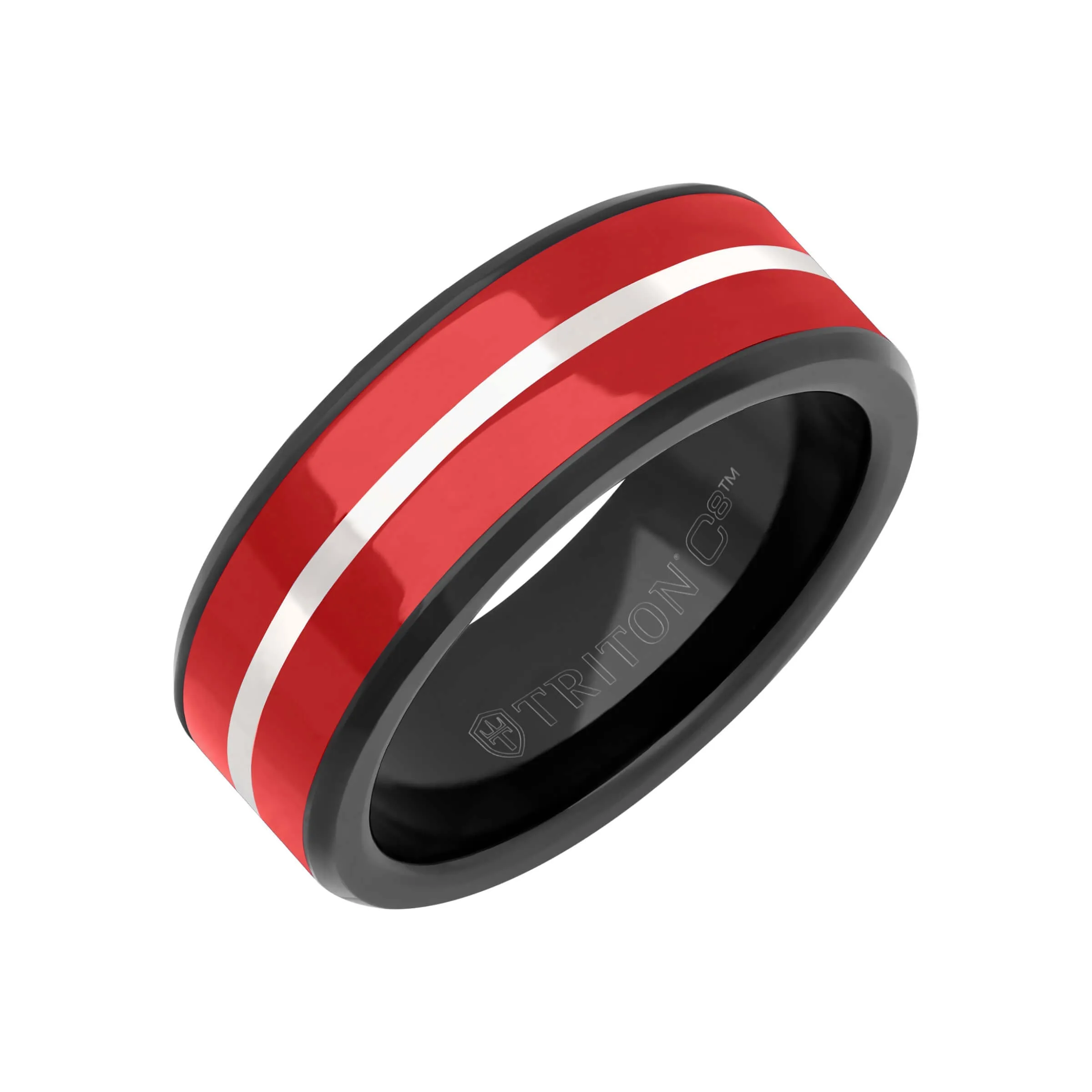 8MM Tungsten Carbide Ring - Ceramic C8 Inlay with  Center Line and Broken Edge