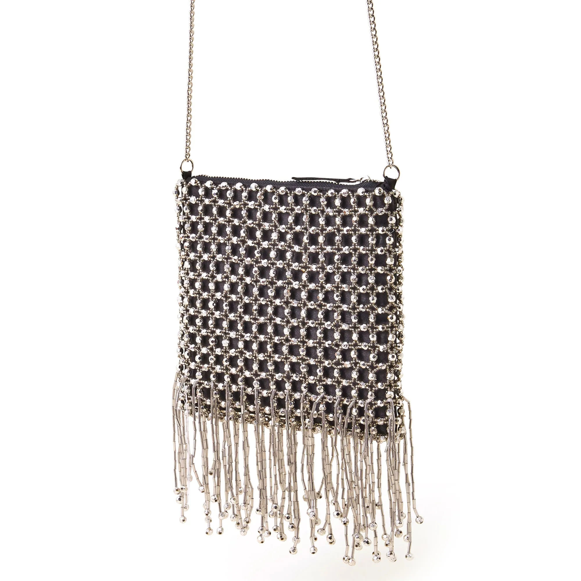 Accessorize London Women's Black Beaded Fringe Chain Bag