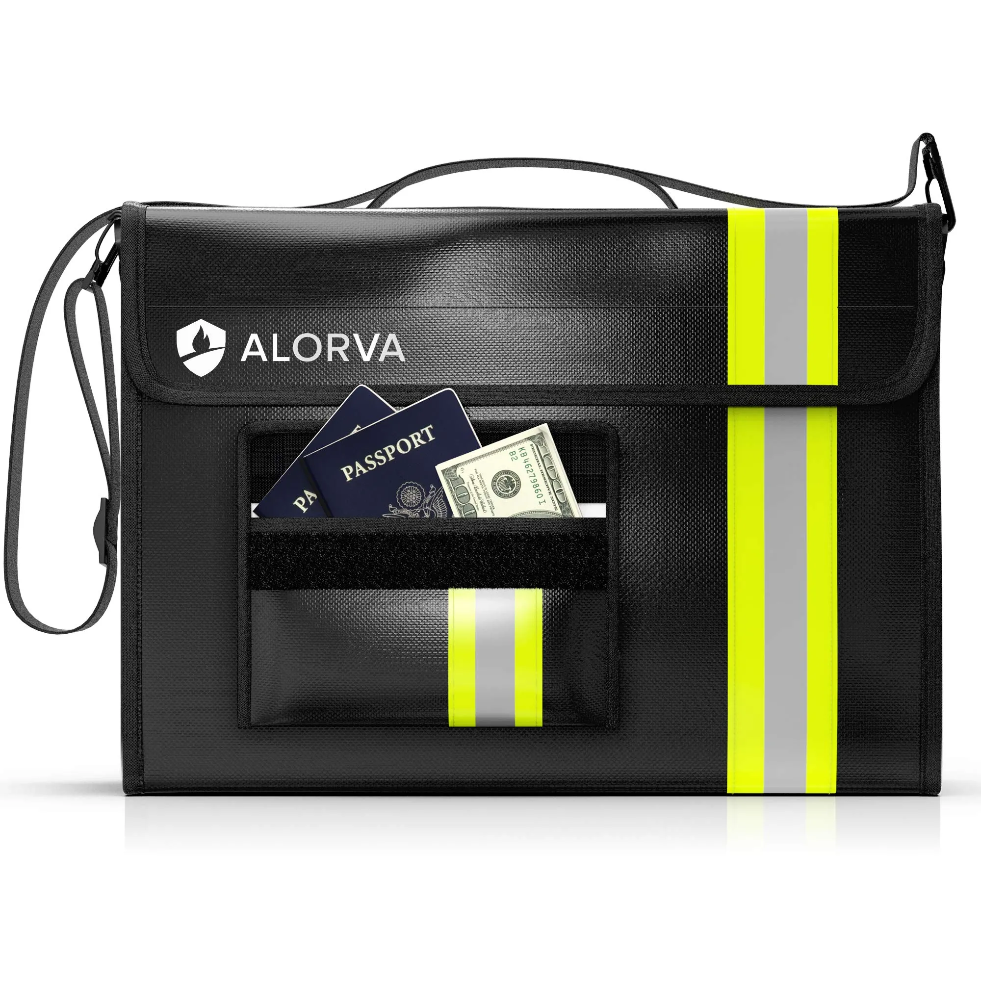 Alorva Fireproof & Waterproof Document Bag with Reflective Strips 17x12x5 inches