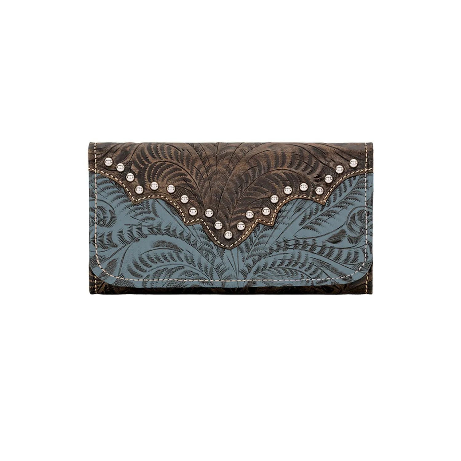 American West Womens Annies Secret Collection Denim Blue Leather Trifold Wallet