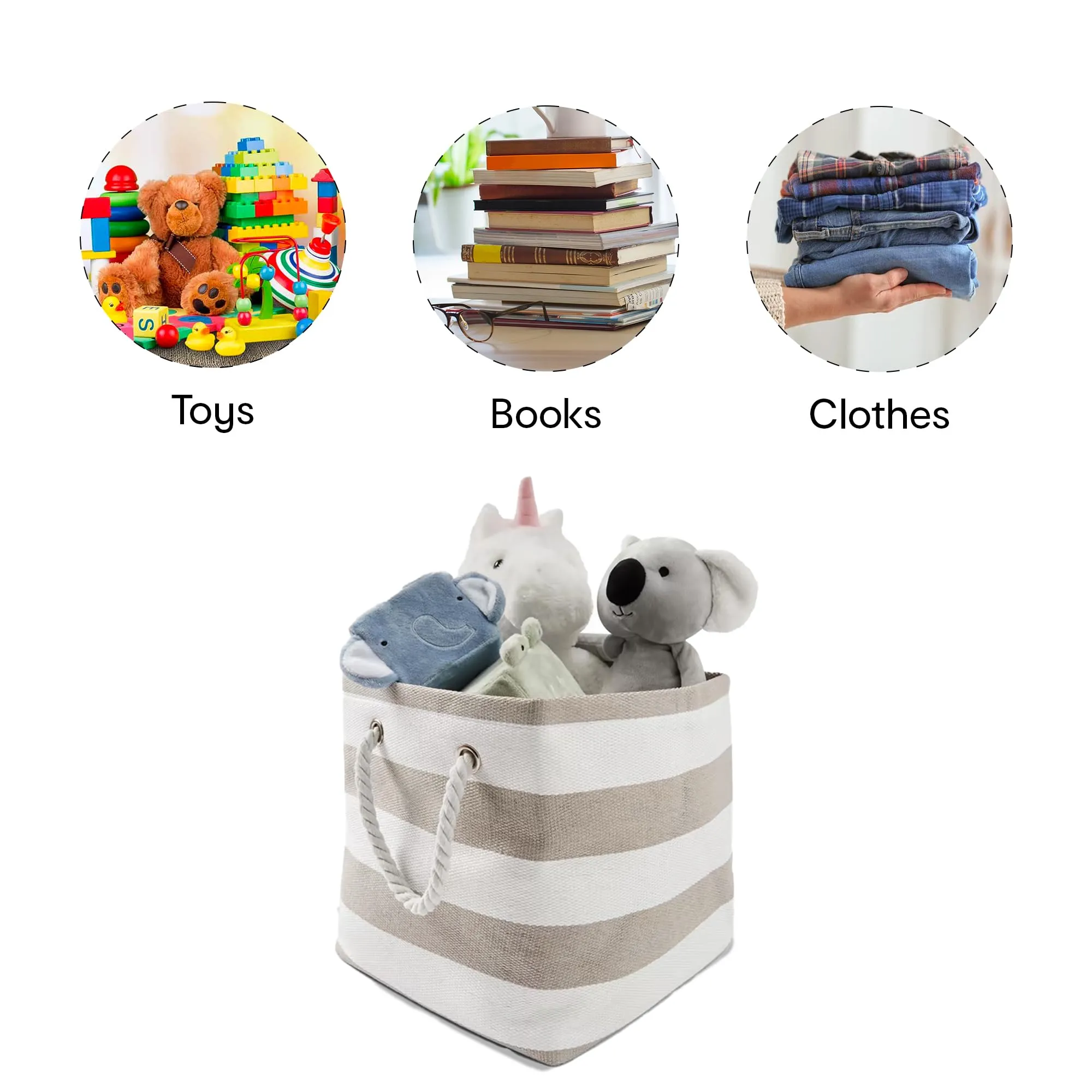 Anko Paper cloth Foldable Storage Basket with Non-Woven Fabric Lining | Sturdy Durable Fabric | Striped Storage organiser with Carry Handles for Saree, Shirts, Woolens, Books, Toys