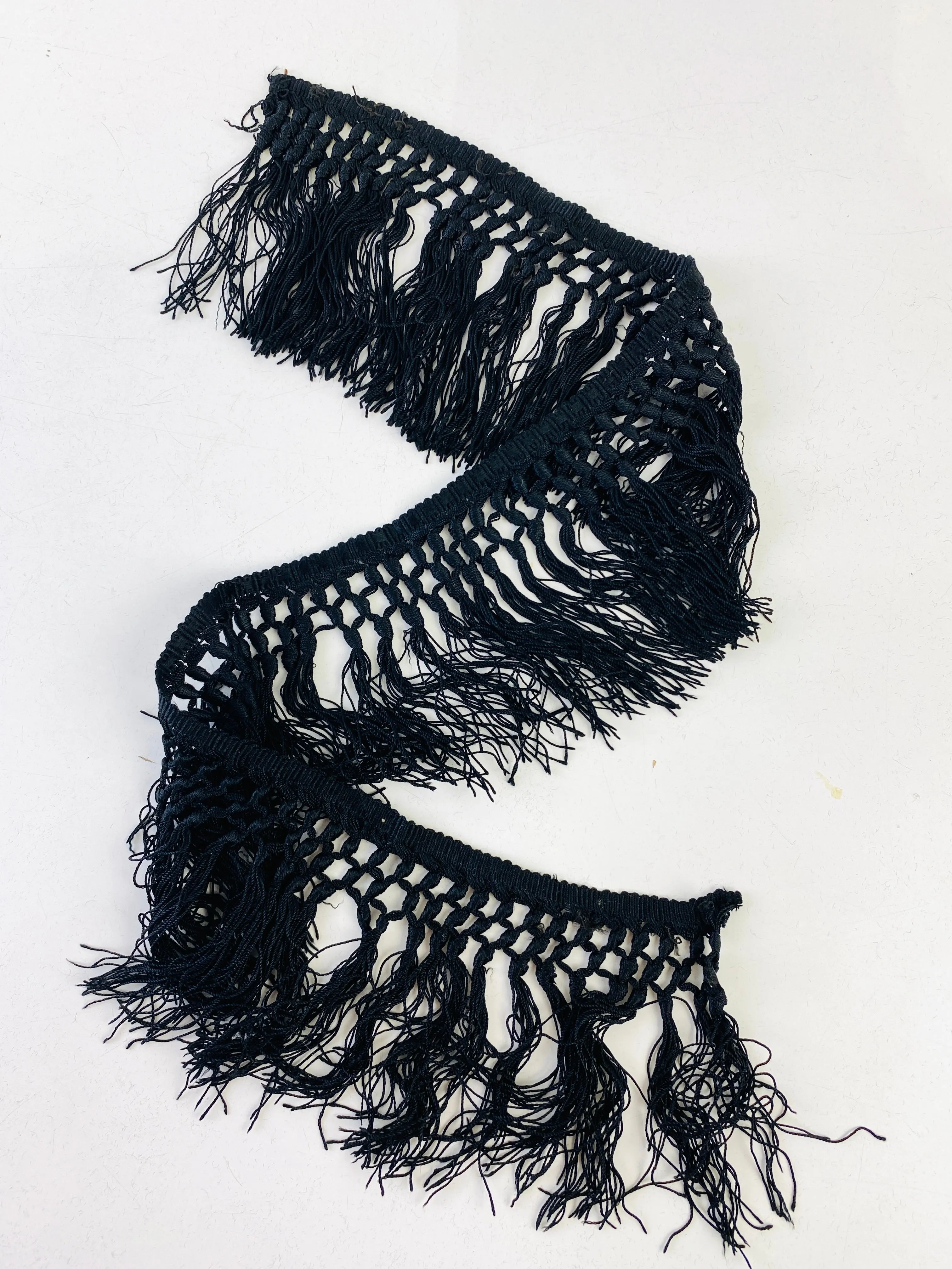 Antique Victorian Black Fringe Trim, 3.7m