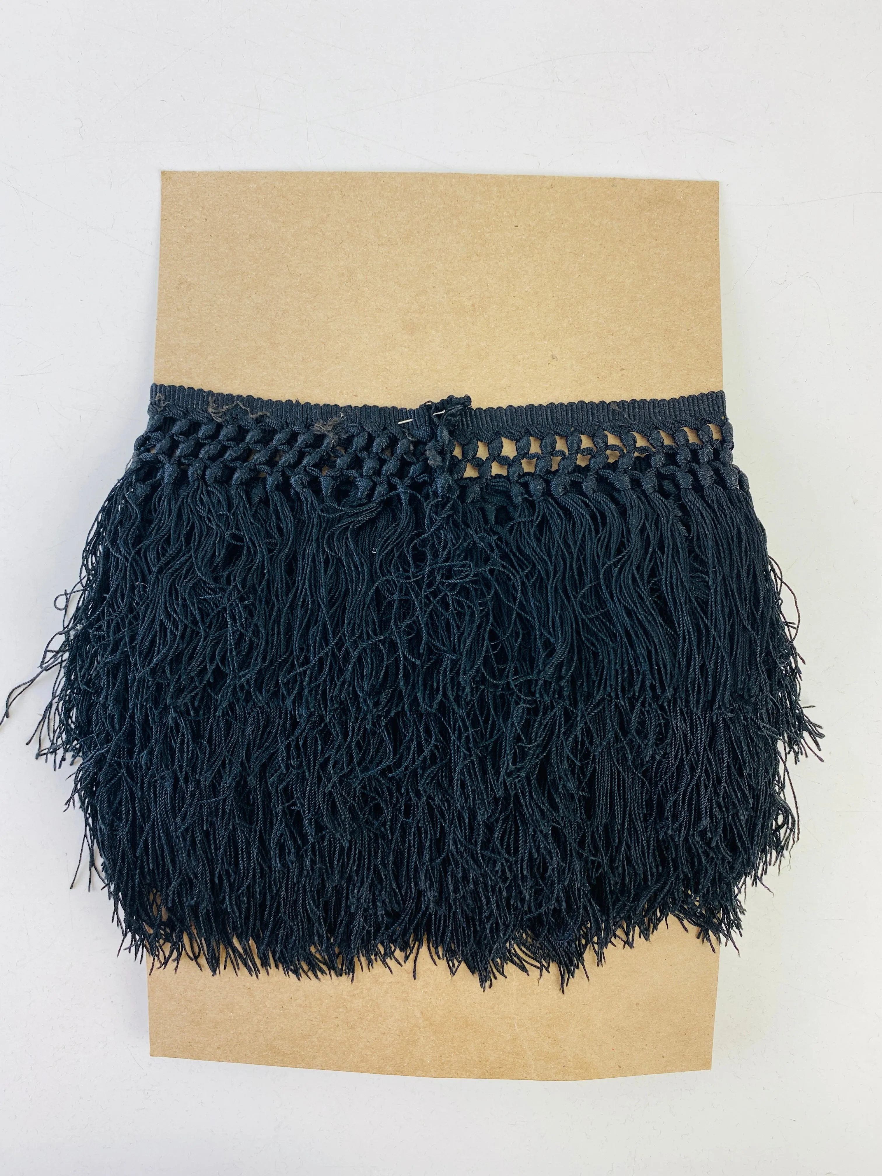 Antique Victorian Black Fringe Trim, 3.7m