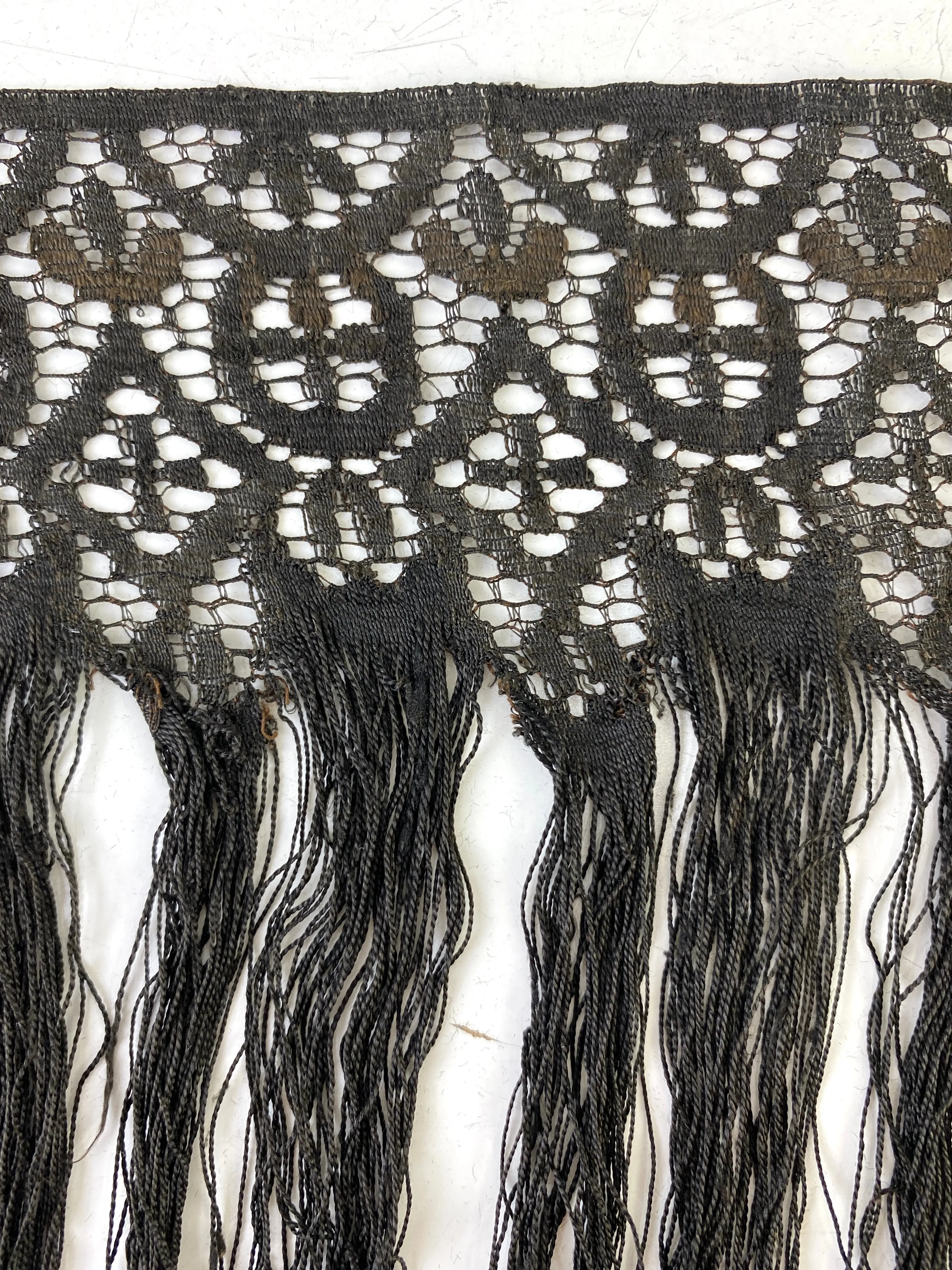 Antique Victorian Black Lace Fringe Trim, 2.3m