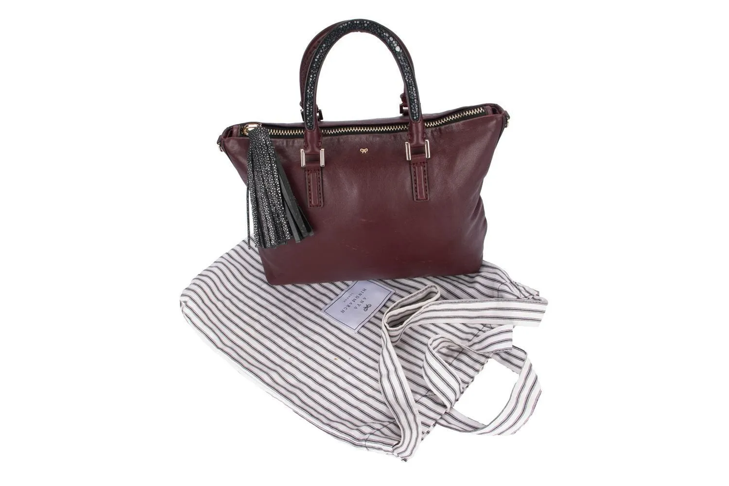 Anya Hindmarch Burgundy Leather Tote Bag