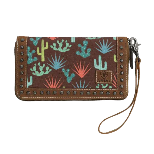 Ariat Cactus Print Brown-Ladies Clutch Wallet