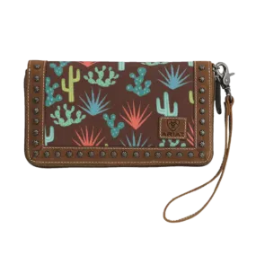 Ariat Cactus Print Brown-Ladies Clutch Wallet