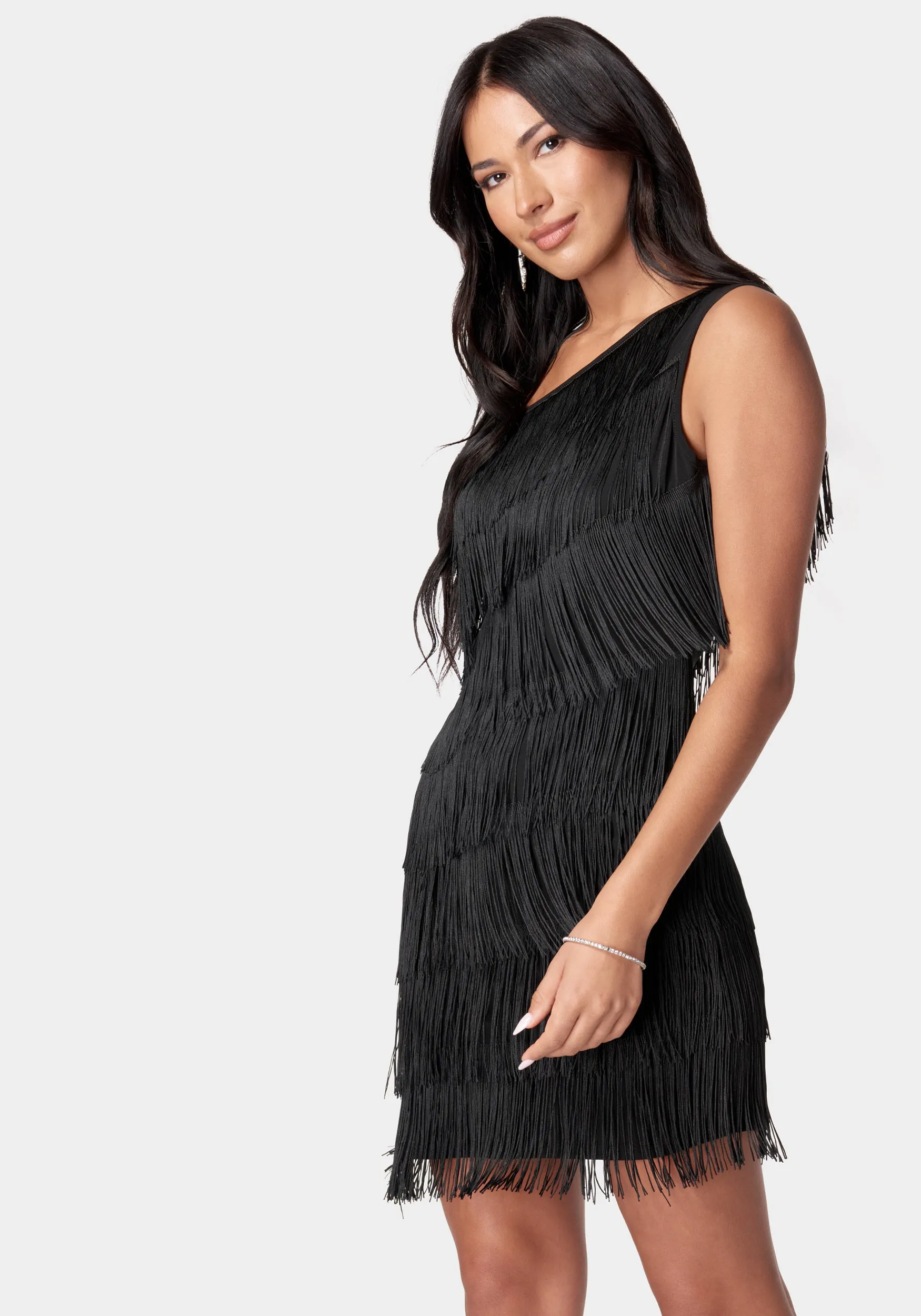 Asymmetrical Tiered Fringe Dress