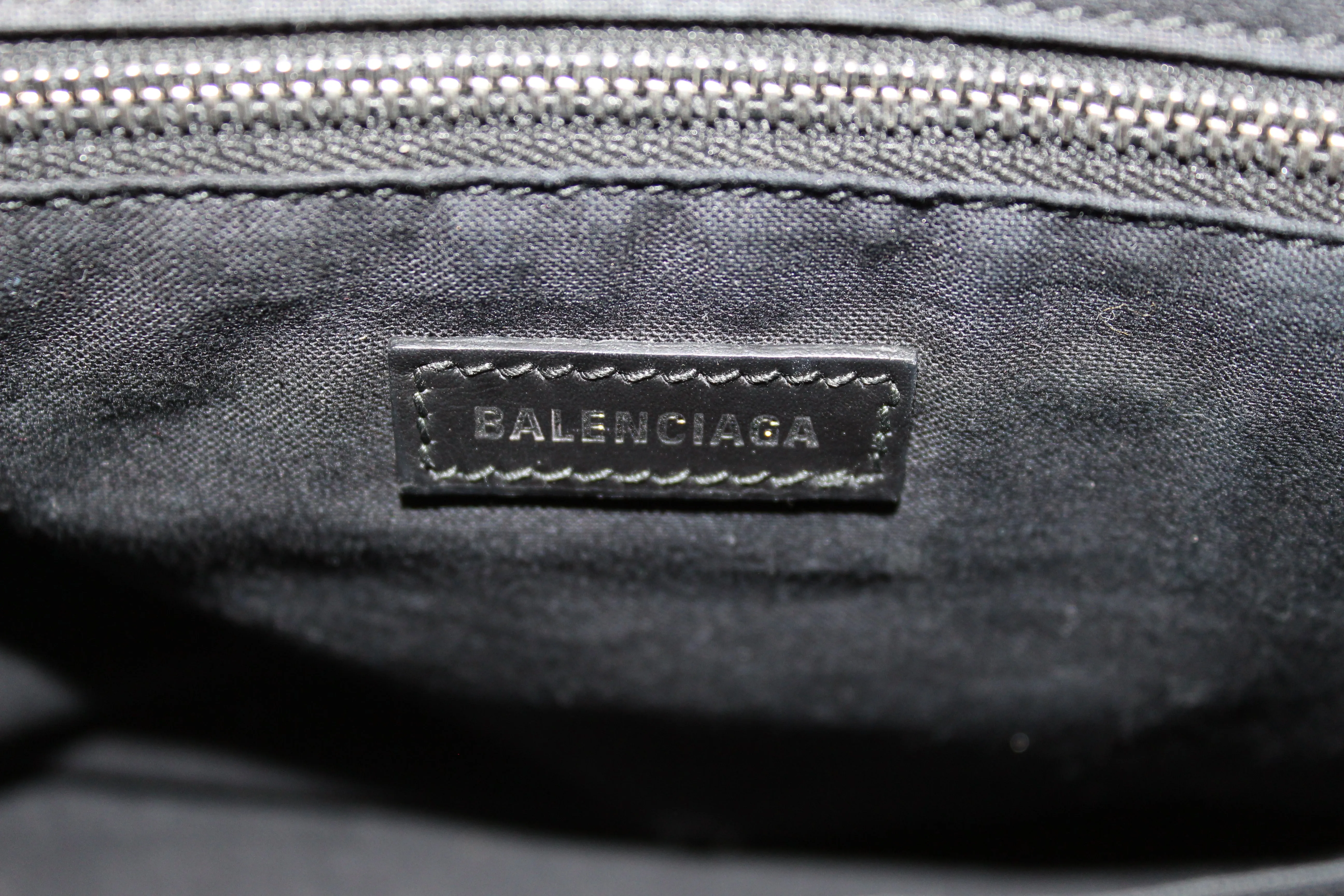 Authentic Balenciaga Black Leather and Logo Fabric S City Bag