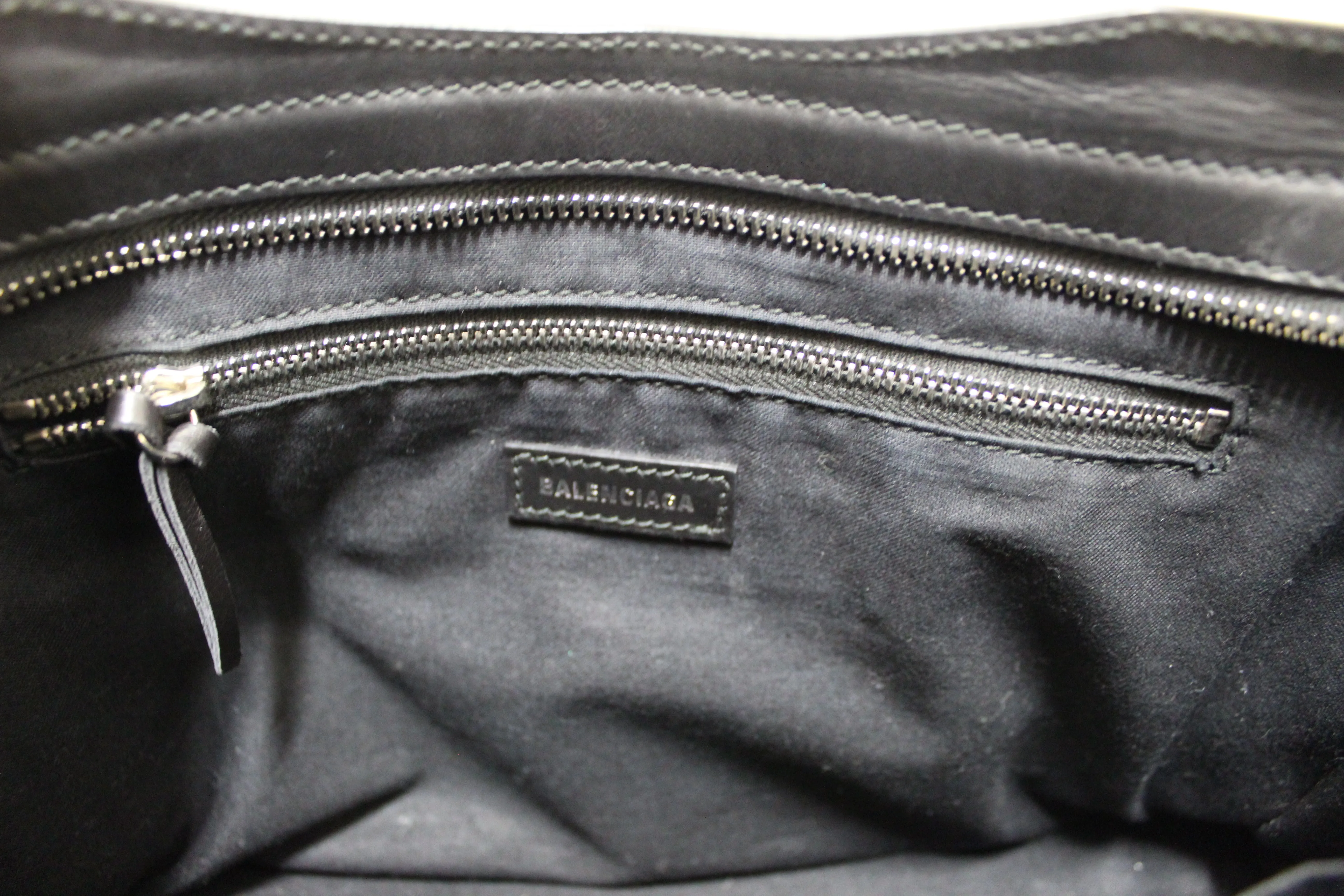 Authentic Balenciaga Black Leather and Logo Fabric S City Bag