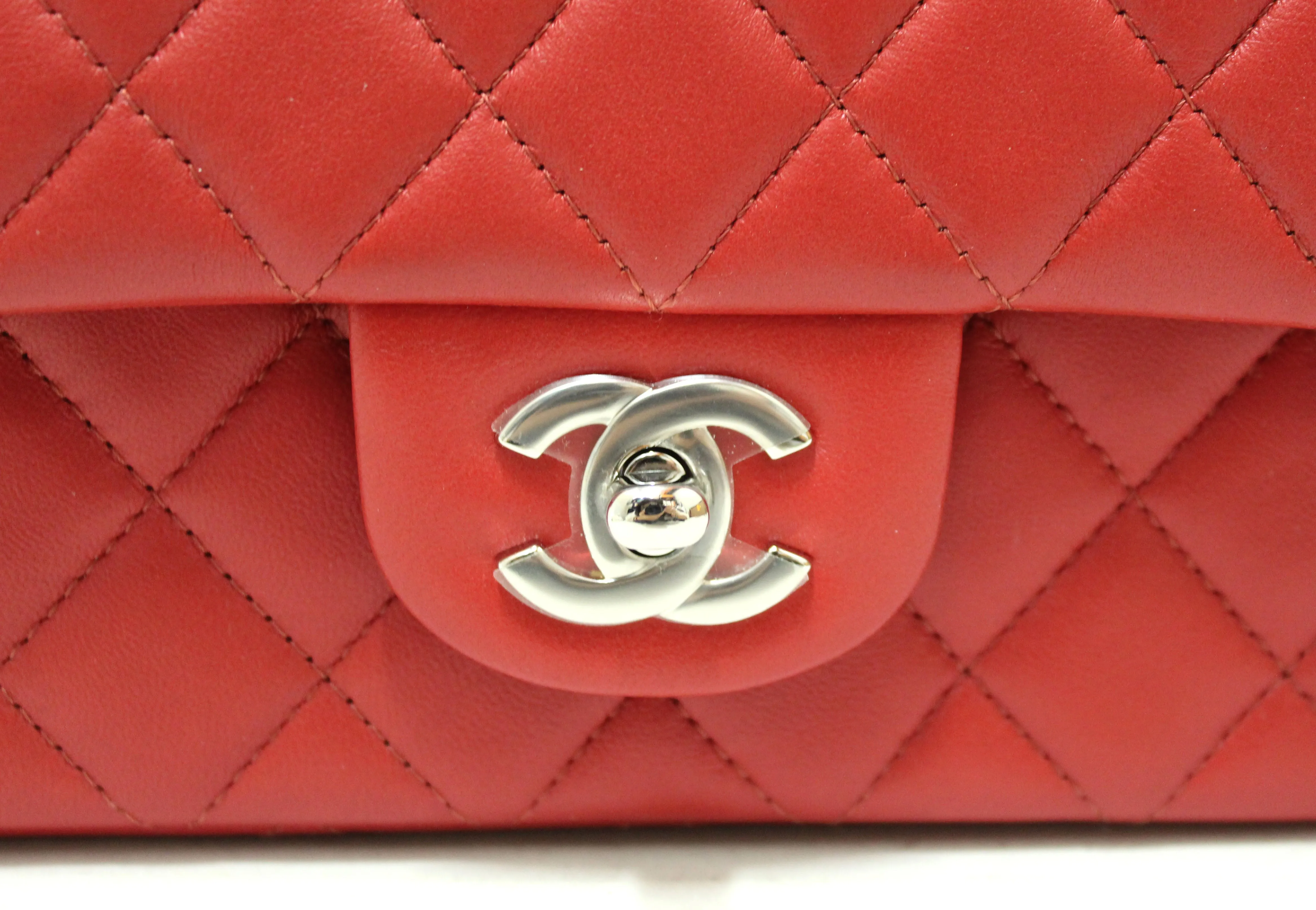 Authentic Chanel Red Classic Mini Flap Lambskin Leather Crossbody Bag