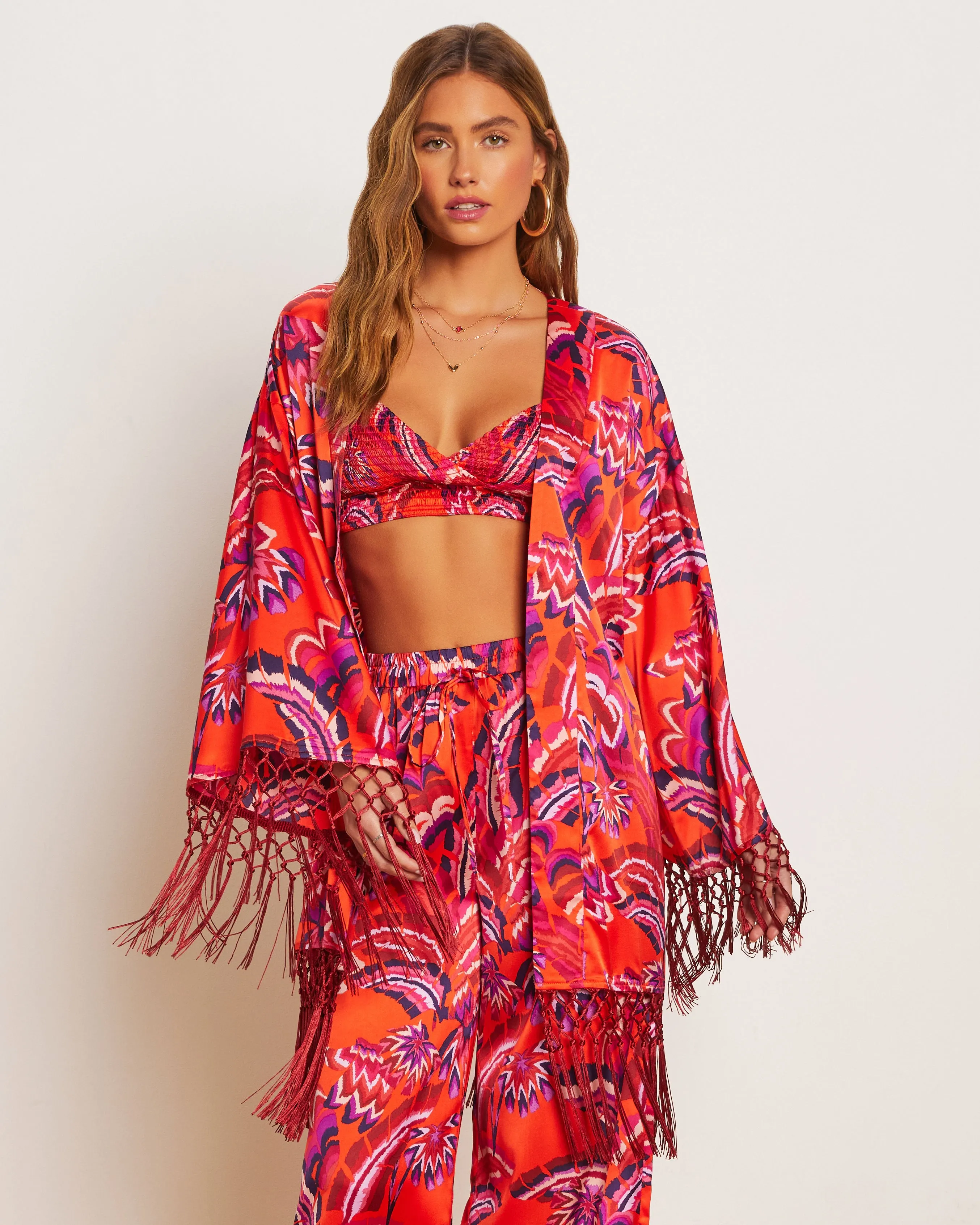 Azra Tropical Fringe Kimono