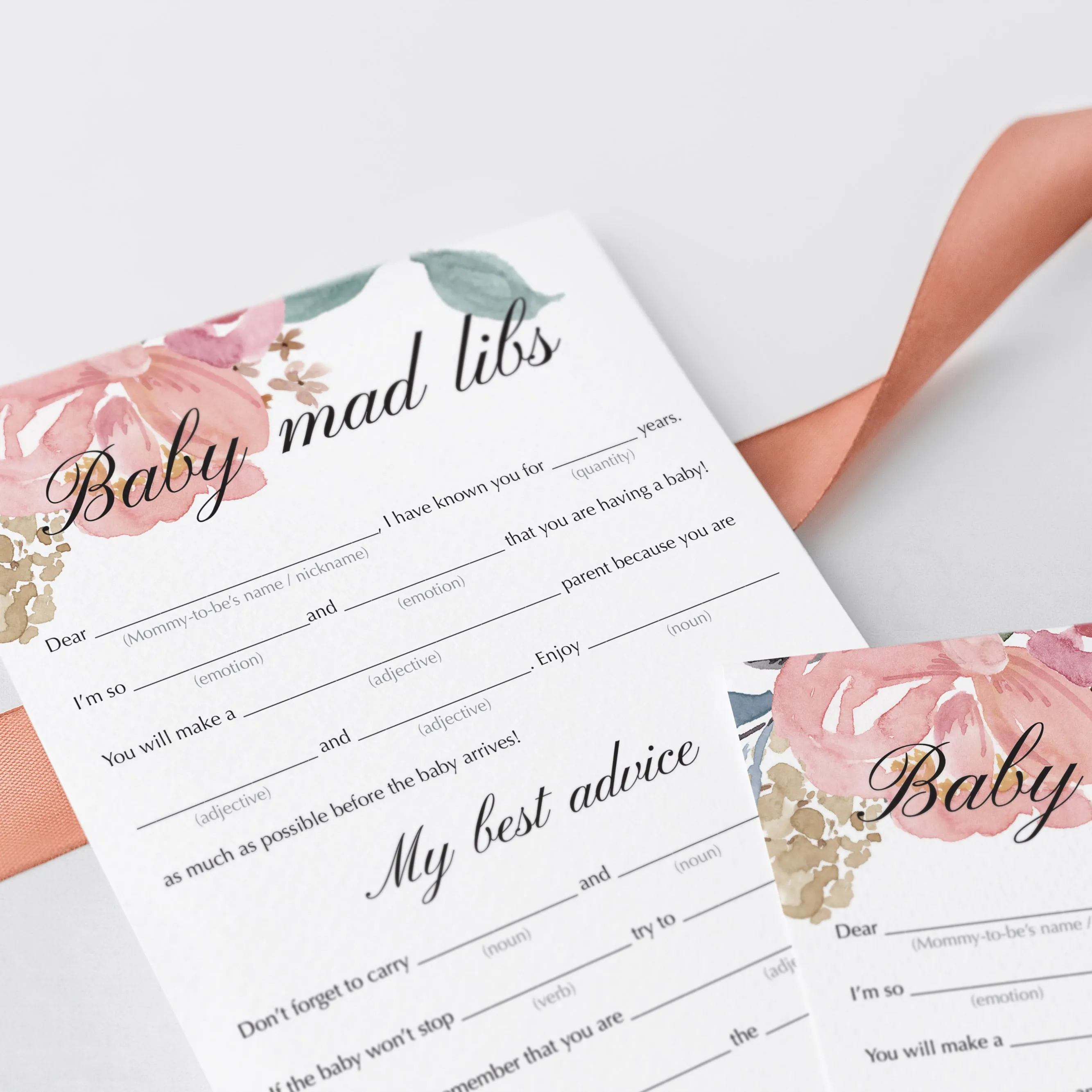 Baby Shower Mad Libs Printable Blush Floral