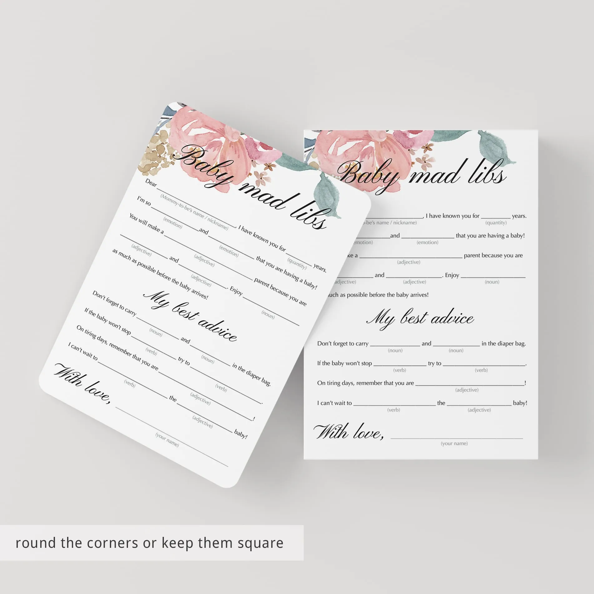 Baby Shower Mad Libs Printable Blush Floral