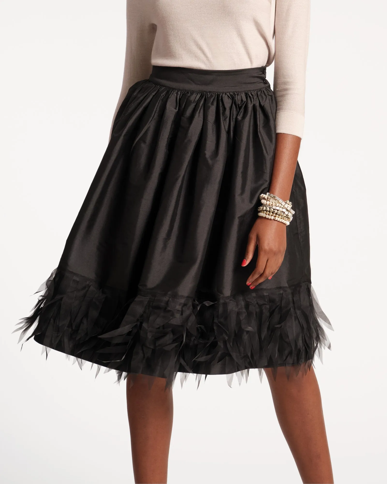 Barbara Midi Skirt Feather Fringe Black