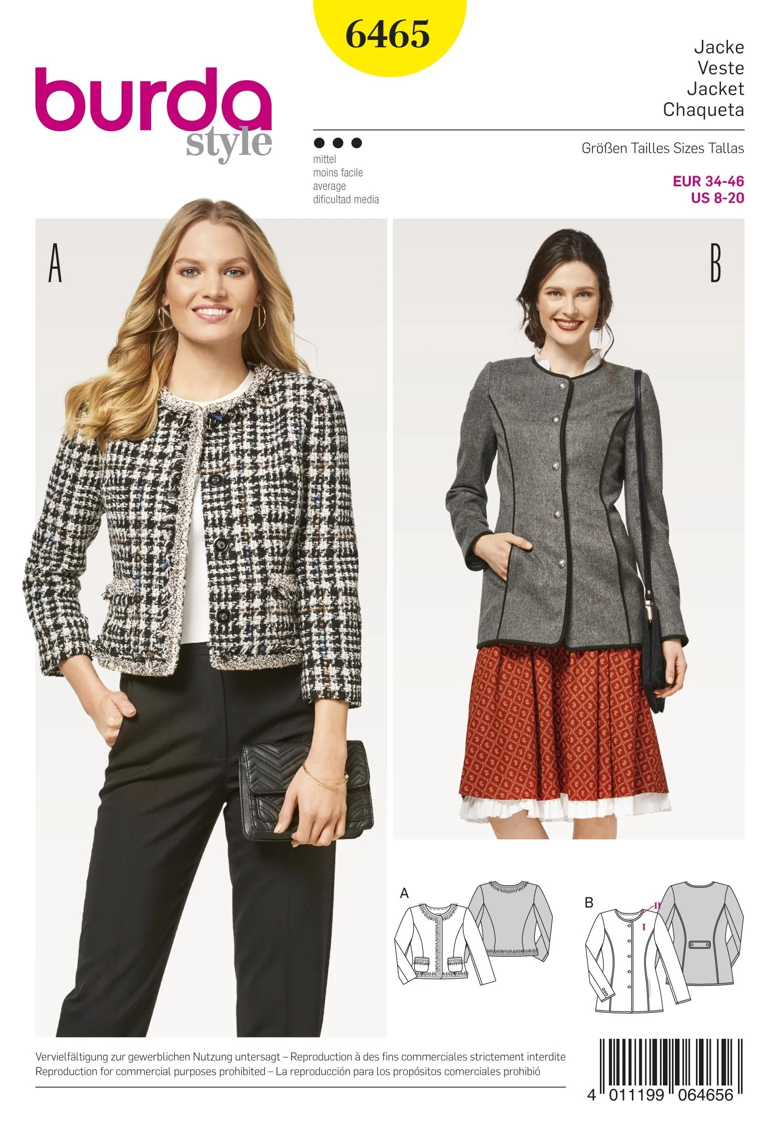 BD6465 Women’s Collarless Jacket | Burda Style Pattern