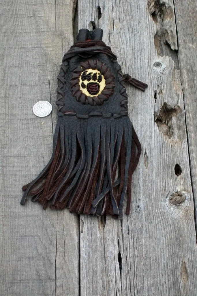 Bear paw medicine bag, fringed medicine bag