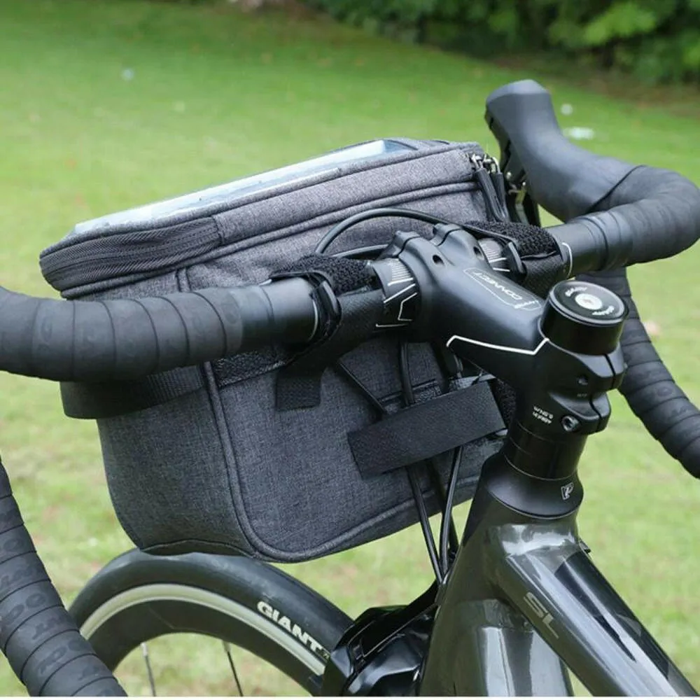 Bicycle Front Handlebar Bag Cycling Large 5L Frame Nylon Reflective Shoulder Bag Folding Handlebar Bag TPU Touch Screen