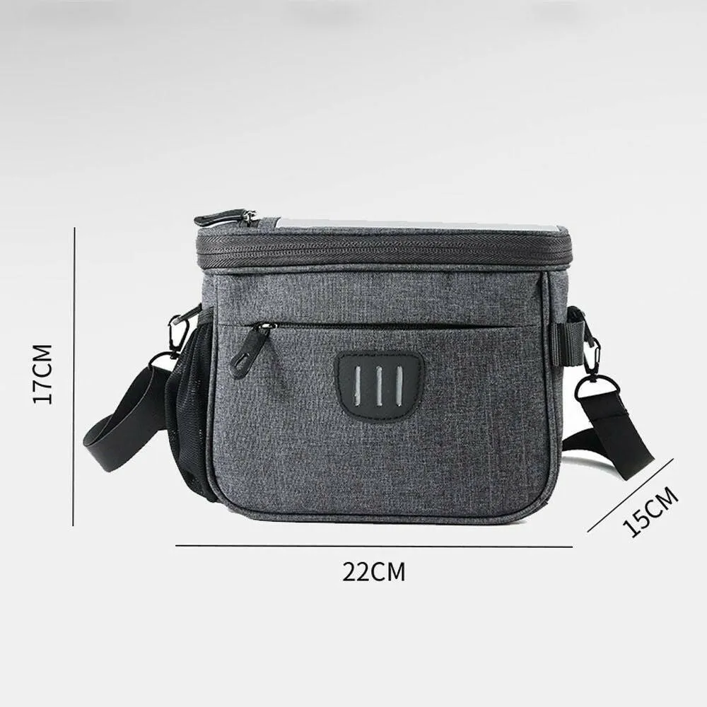 Bicycle Front Handlebar Bag Cycling Large 5L Frame Nylon Reflective Shoulder Bag Folding Handlebar Bag TPU Touch Screen