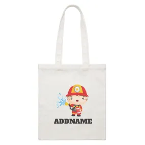 Birthday Firefighter Boy Holding Fire Extinguisher Addname White Canvas Bag