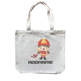 Birthday Firefighter Girl Holding Water Hose Addname Canvas Bag