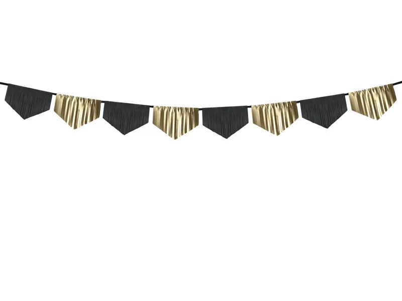 Black and Gold Fringe Paper Banner Garland