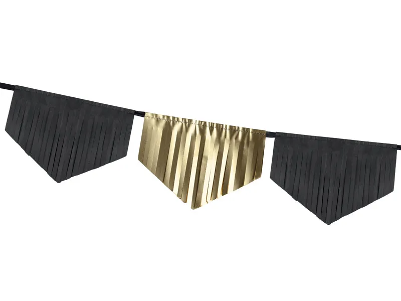 Black and Gold Fringe Paper Banner Garland