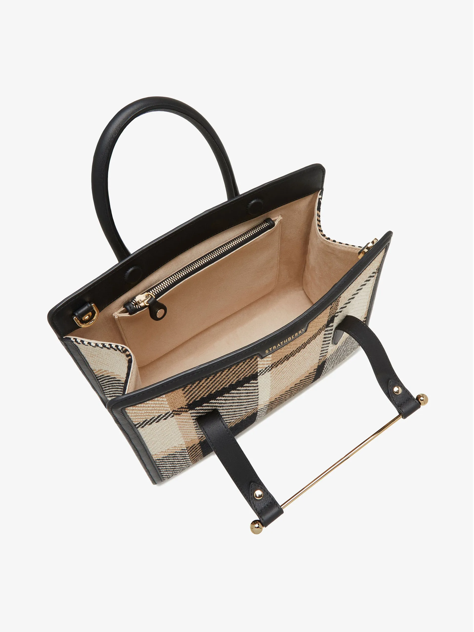 Black, camel tartan The strathberry midi tote bag