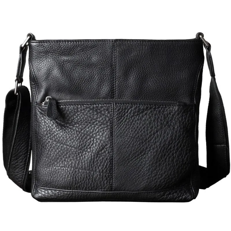 Black Leather Mens Cool Messenger Bag Shoulder Bag for men