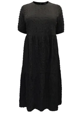 Black Textured Tiered Midi Dress