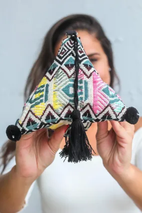 Black/Teal Multi Color Triangular Mini Bag